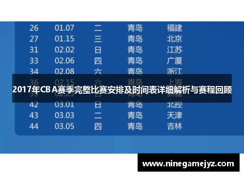 2017年CBA赛季完整比赛安排及时间表详细解析与赛程回顾